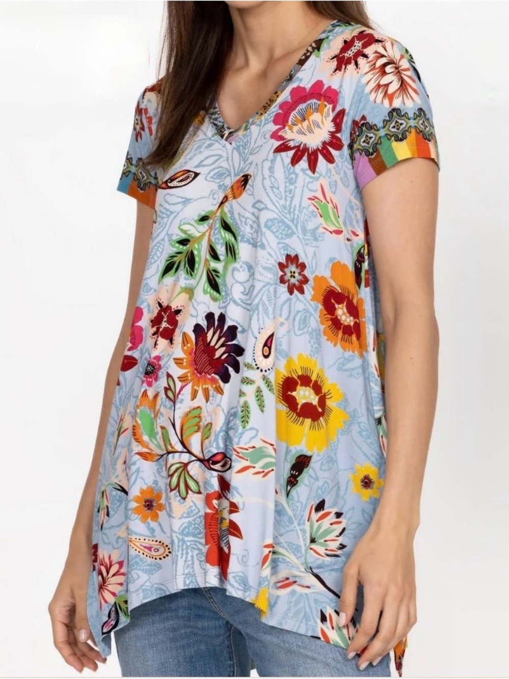 NWT Johnny Was Rainbow Floral Drape Tunic Boho Resort Too XS (Fits Like Small